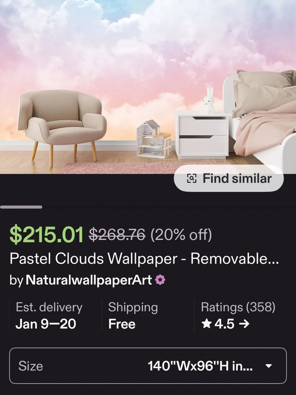 Renter Friendly Removable Fabric Wallpaper Mural - Ethereal Clouds Peel & Stick